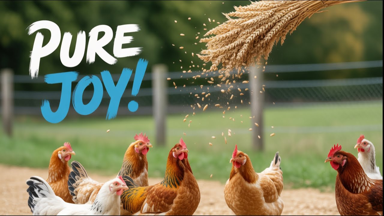 Pure Joy! 🐓 Feeding Fresh Wheat to Our Happy Chickens
