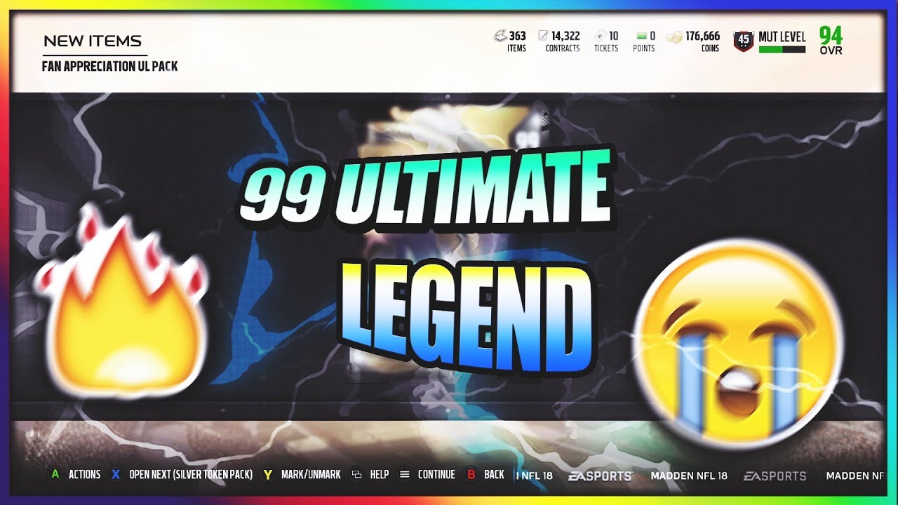 Fan Appreciation Pack!! Mut 18!! Madden Ultimate Team 99 Overall Ultimate Legend!!