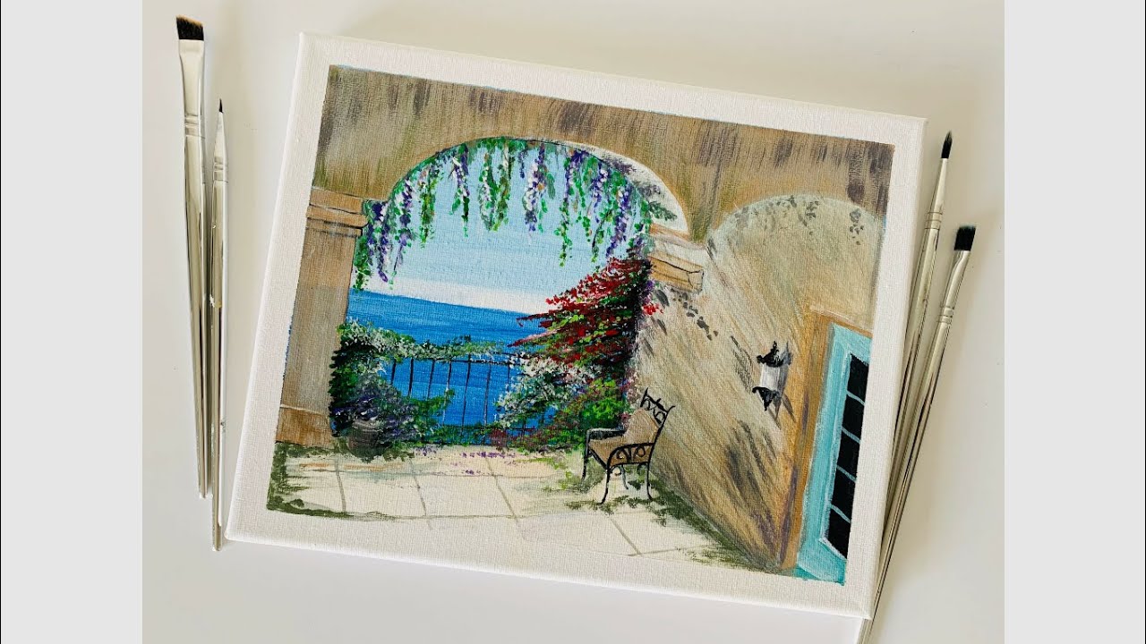 Color Challenge Week 11 | Beautiful View From Seaside Villa | Acrylic Painting