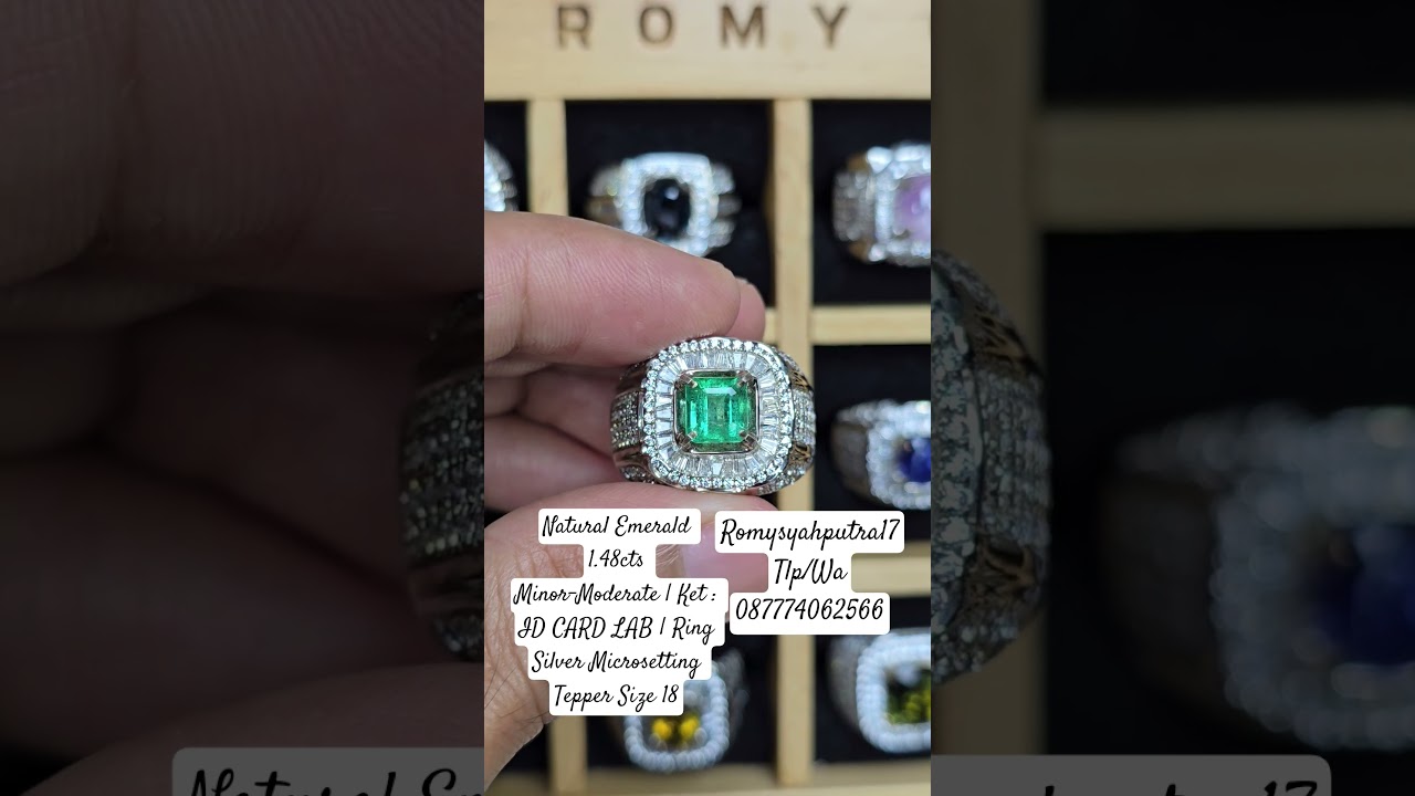 Natural Emerald 1.48cts Minor-Moderate | Ket : ID CARD LAB | Ring Silver Microsetting Tepper Size 18