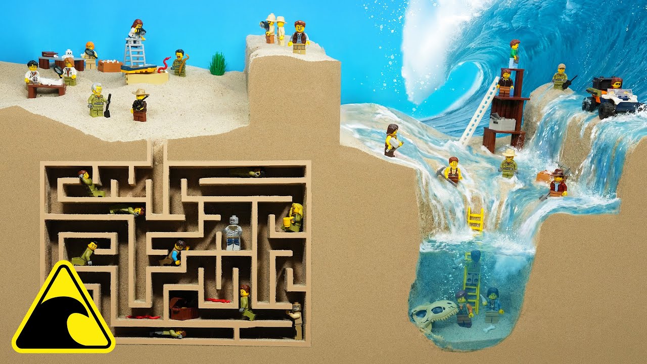 LEGO Dino Dig Flooded by Tsunami | Dam Breach Experiment