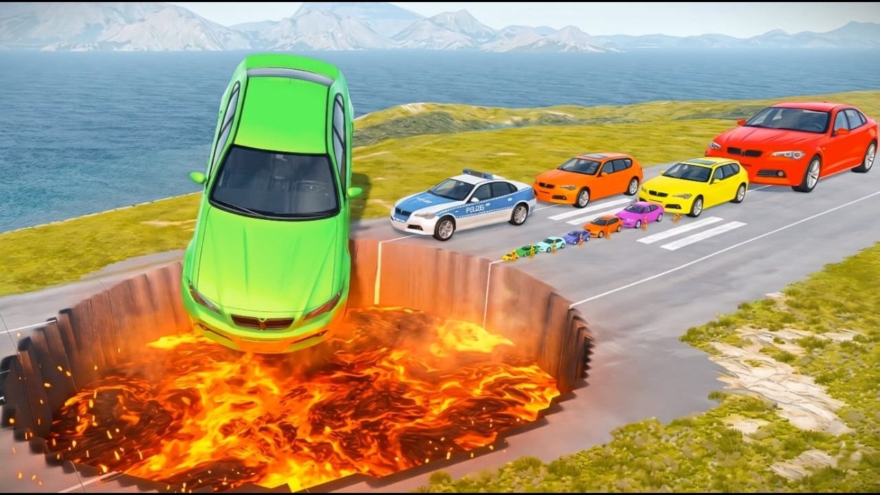 💣big and small cars vs monster and lava pit #beamngdrive😰😱 #automobile #challenge