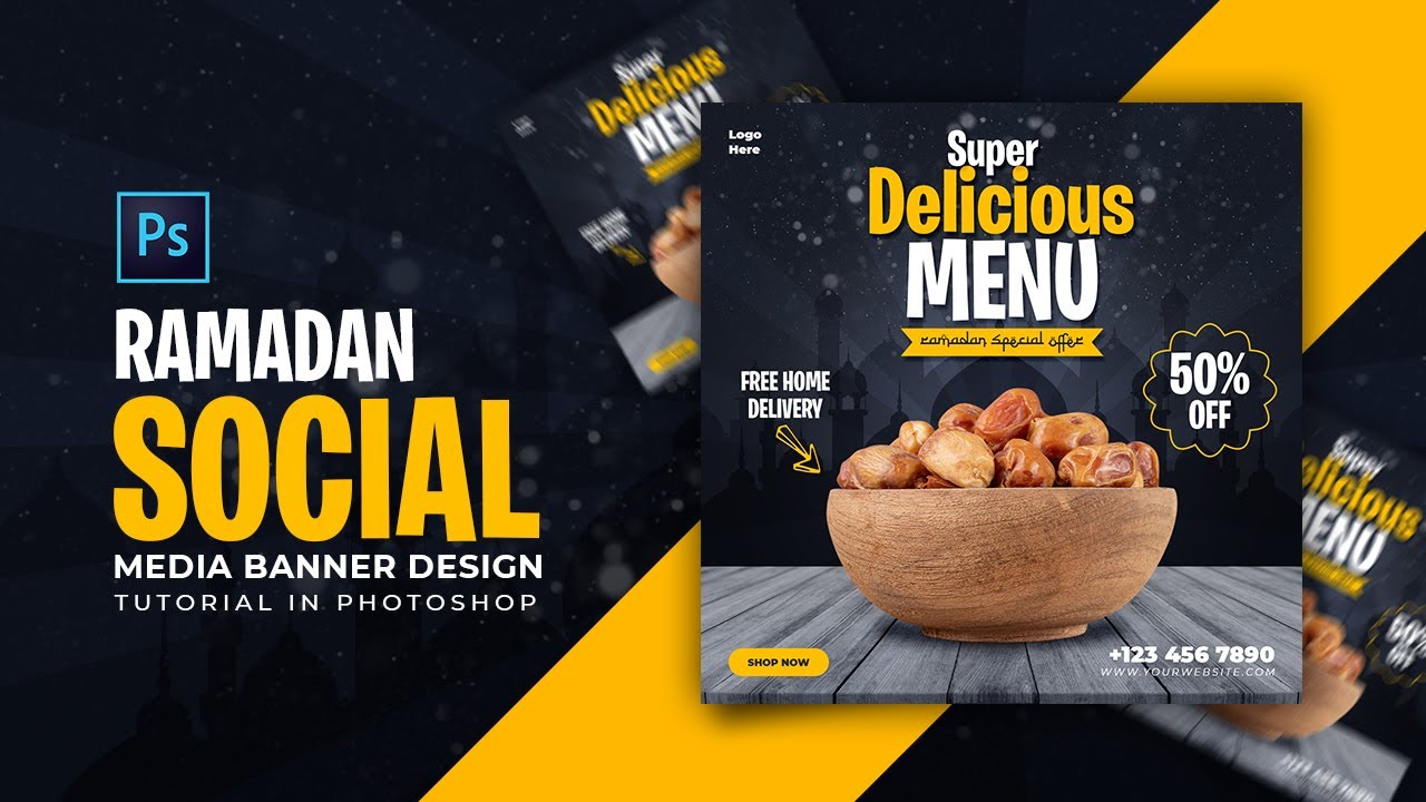 Ramadan Menu Social Media Banners Design | Adobe Photoshop Tutorial | Speed Art | Grafix Mentor