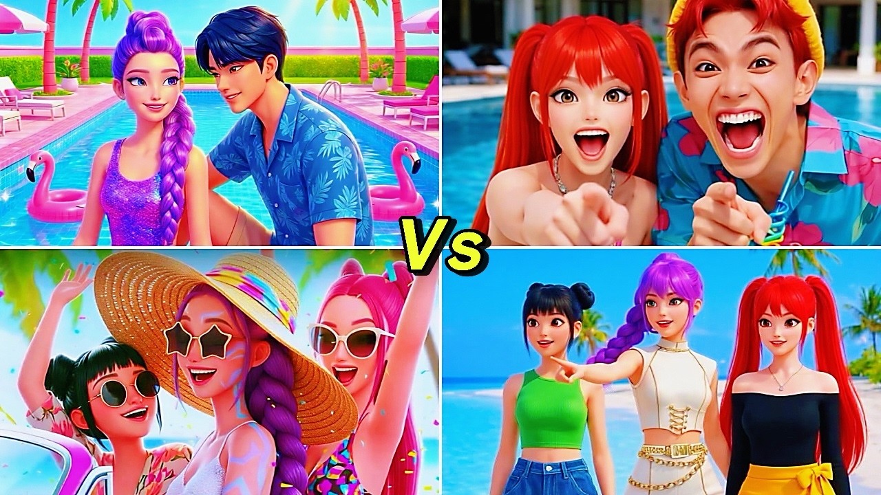 K-Pop Demon Hunters Summer Vacation Vibes🌴Rumi, Mira, Zoey&Saja Boys Playing Tiles Hop–Coffin Dance
