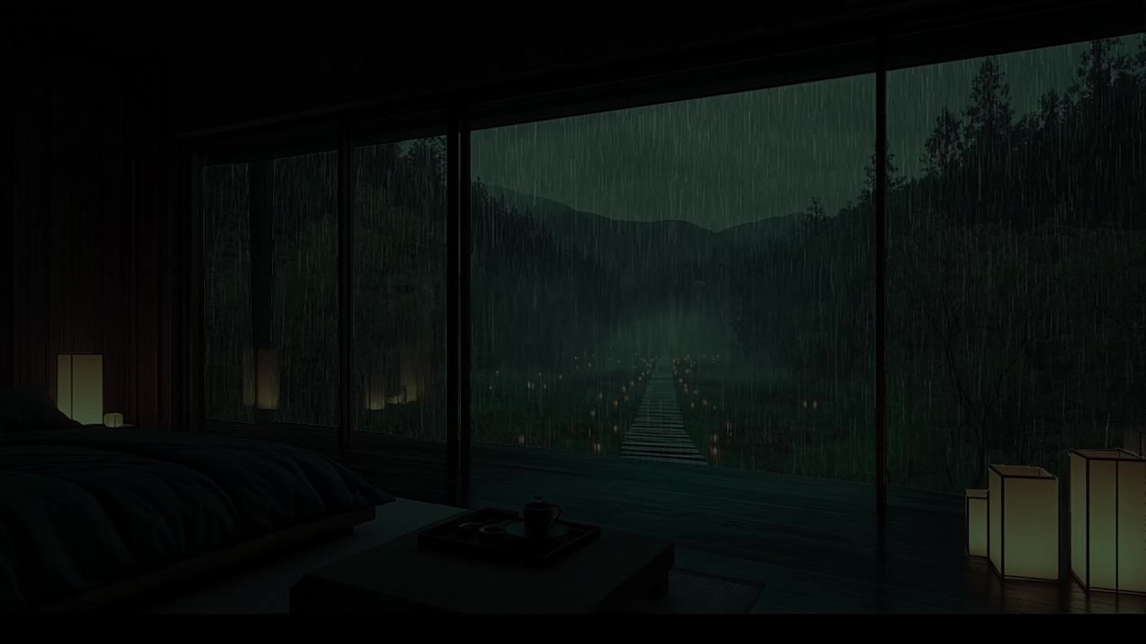 🌧️ Rainy Night in a Cozy Japanese Room 🏮 Peaceful Forest Rain Ambience for Deep Sleep and Relaxation