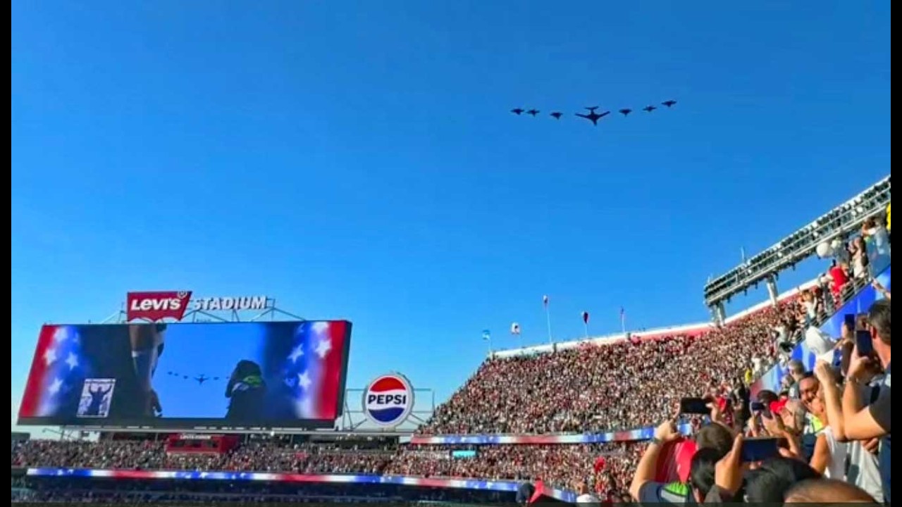SUPERBOWL LX NATIONAL ANTHEM & FLYBY 2026, LEVI STADIUM