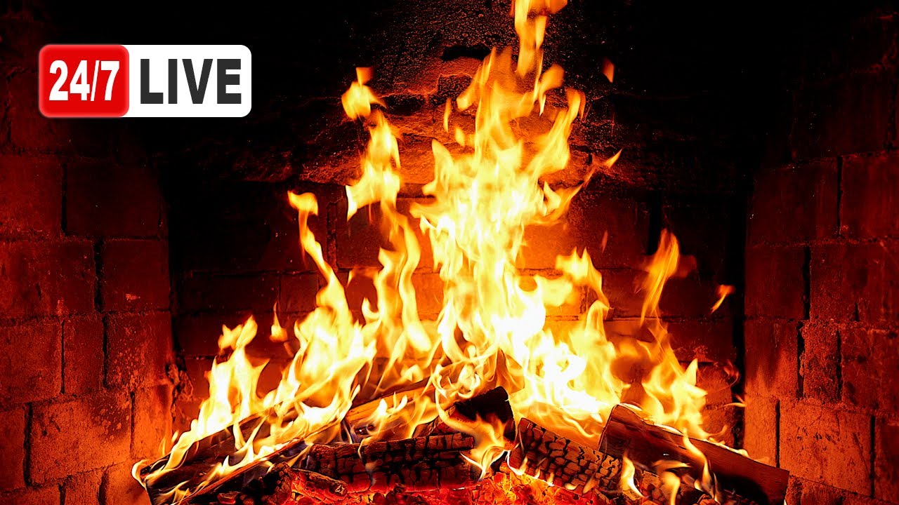 🔥 FIREPLACE 4K (LIVE 24/7). Fire Background with Crackling Fire Sounds. Cozy Fireplace