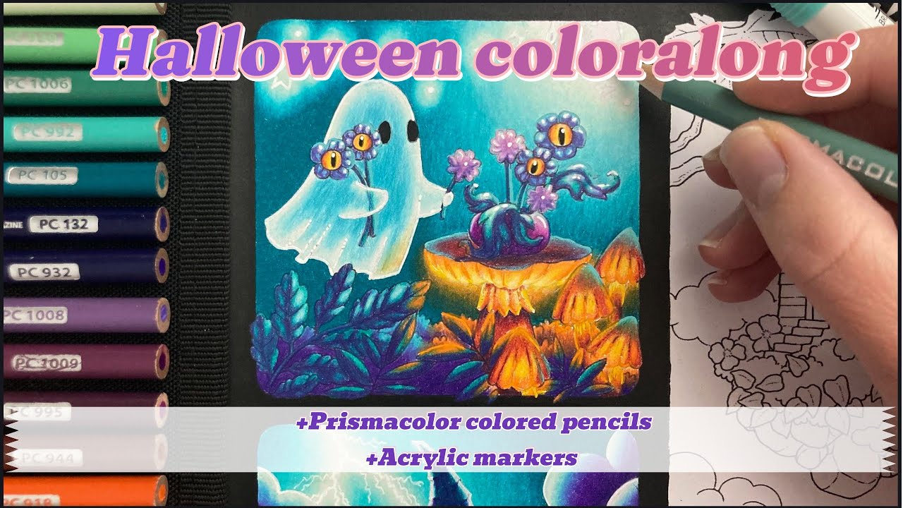 Ghost coloring tutorial | Halloween coloralong | Prismacolor colored pencils | part 3