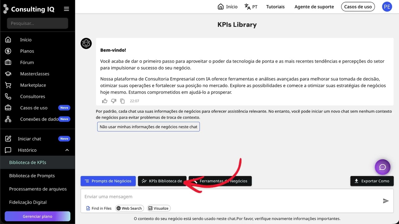 Como Usar a Biblioteca de KPIs no Consulting IQ