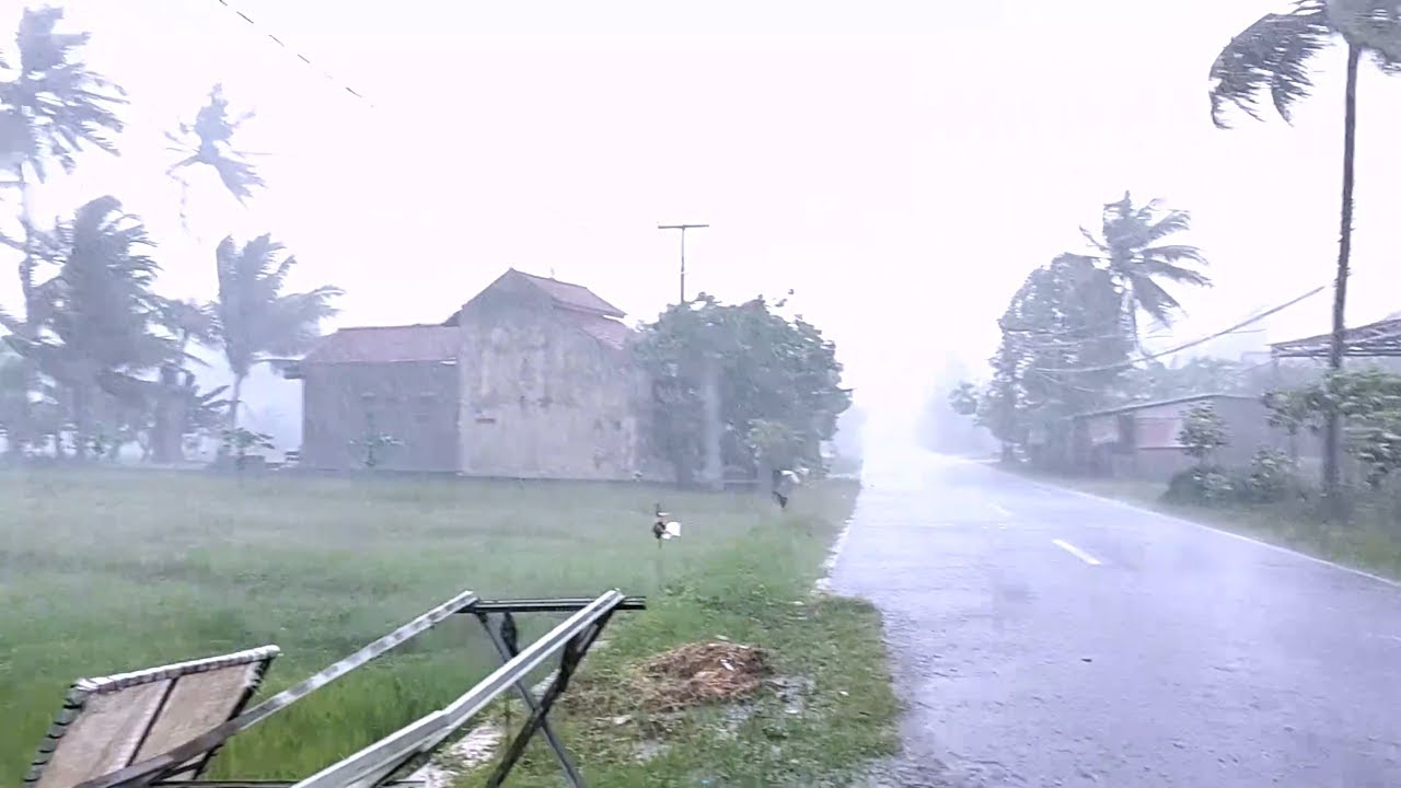 Walking in Violent Rainstorm with Strong Wind and Thunder in Remote Village Night ASMR 4K Video 157