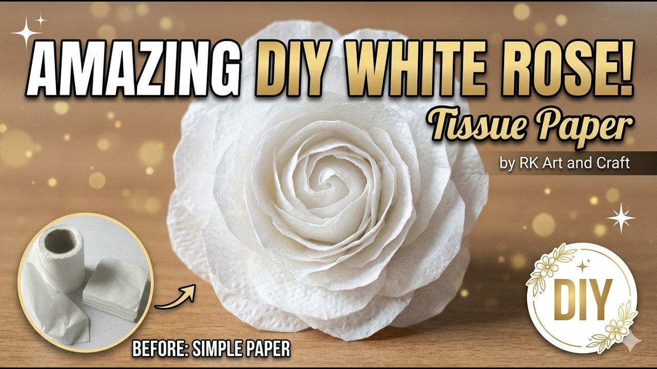 DIY Tissue Paper Rose (From Toilet Paper Roll) | Easy White Paper Flower Craft