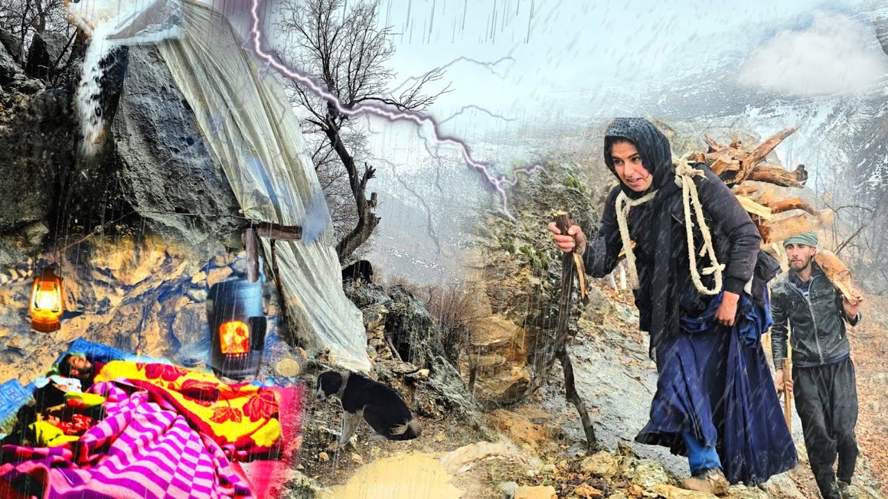 Horrible Nightmare of Iranian Nomads | Trapped Under Thunderstorm and Lightning in Mountain Cave ⚡🏔️