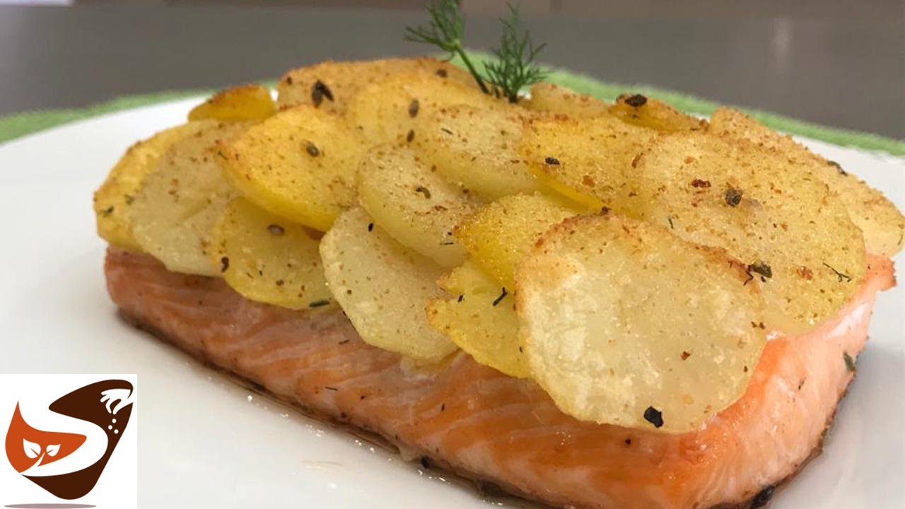 Salmone al forno con patate croccanti! Gustoso, facile e veloce (Secondi di pesce)
