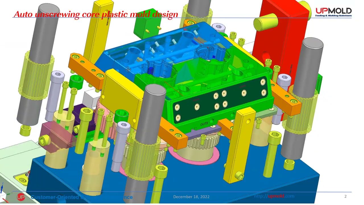 Unscrewing plastic mold design with spinning core by Upmold com