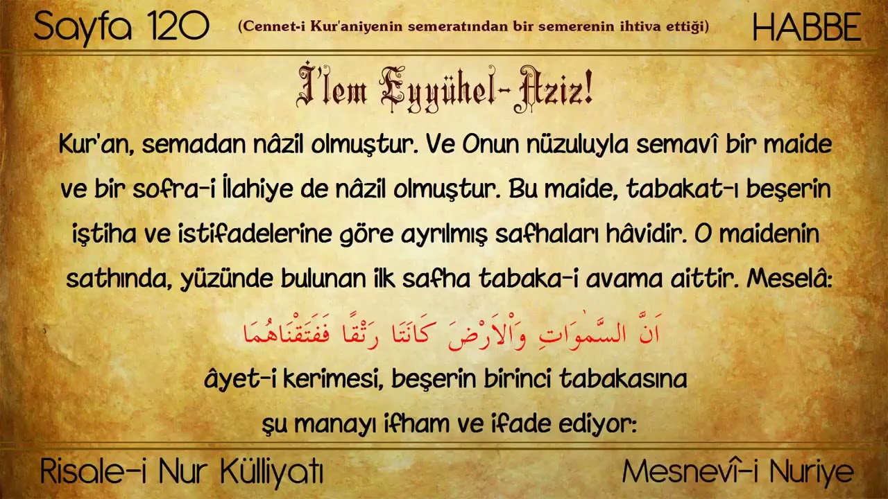 Habbe - Cennet-i Kur'âniyenin semerâtından | Mesnevî-i Nuriye | Risale-i Nur Külliyatı