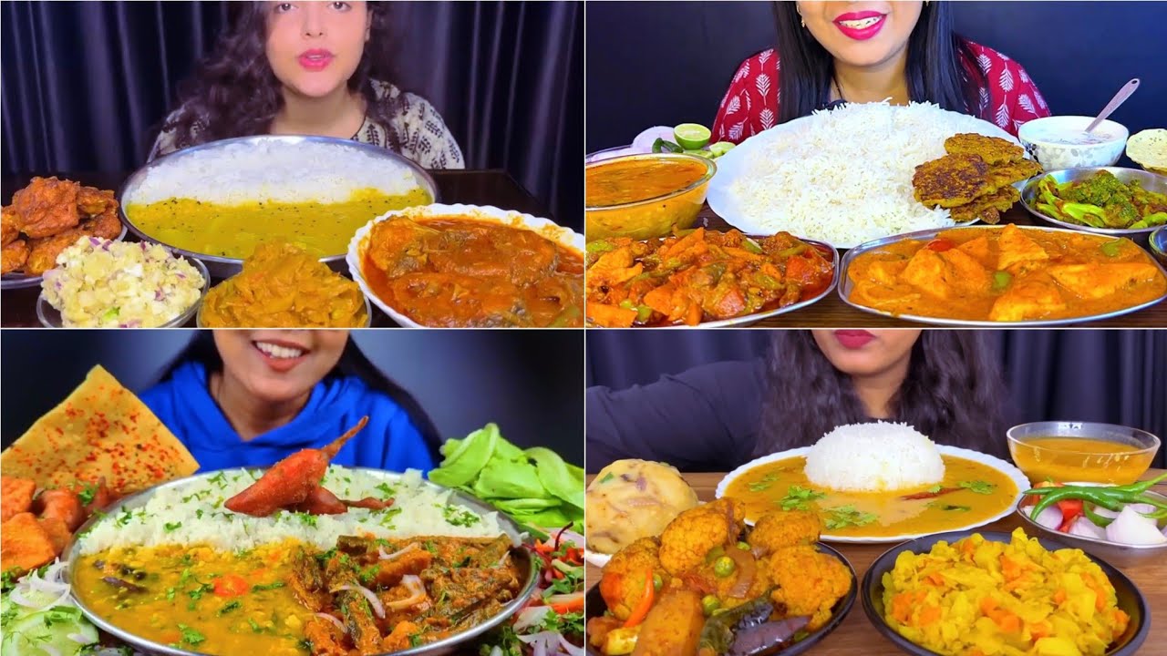 Asmr Eating Dal Chawal with🥵 Mixed Sobji Kumro Fuler Bora 🌶Pakoda Bhindi Masala Gobi Fry Fish Curry 