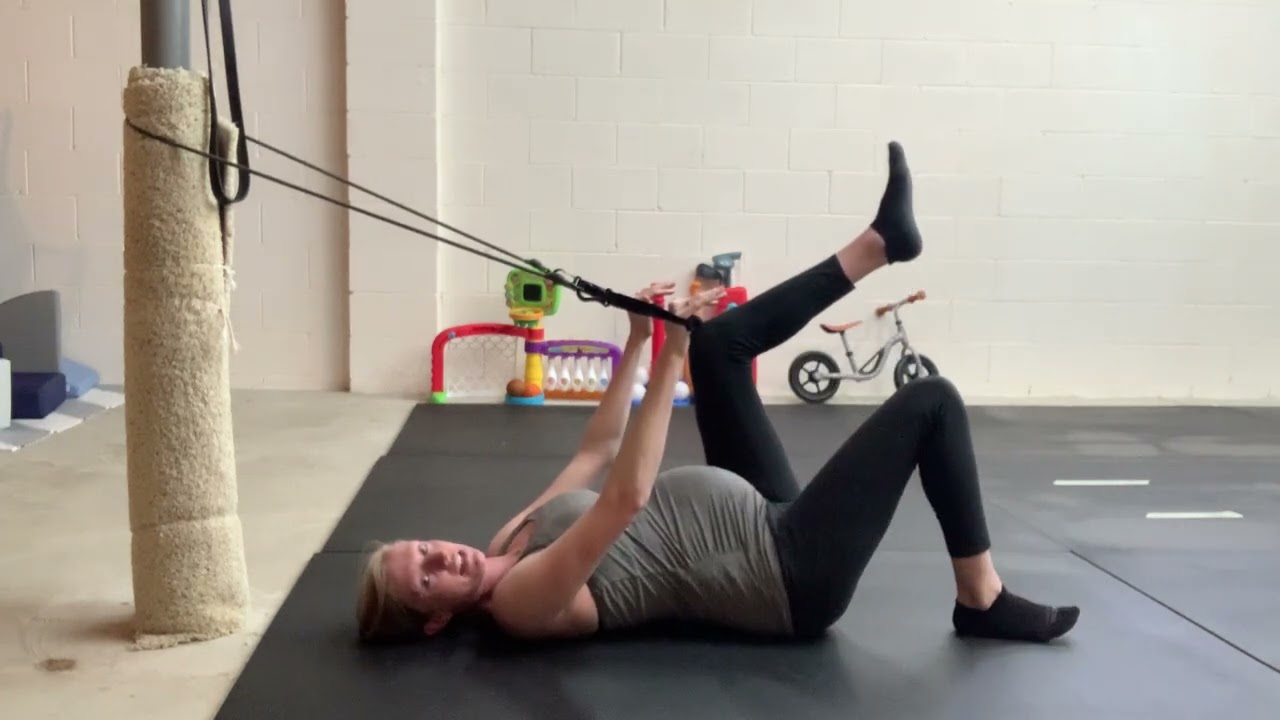 Supine march to 90-90 position with band pull down (+ progressions)