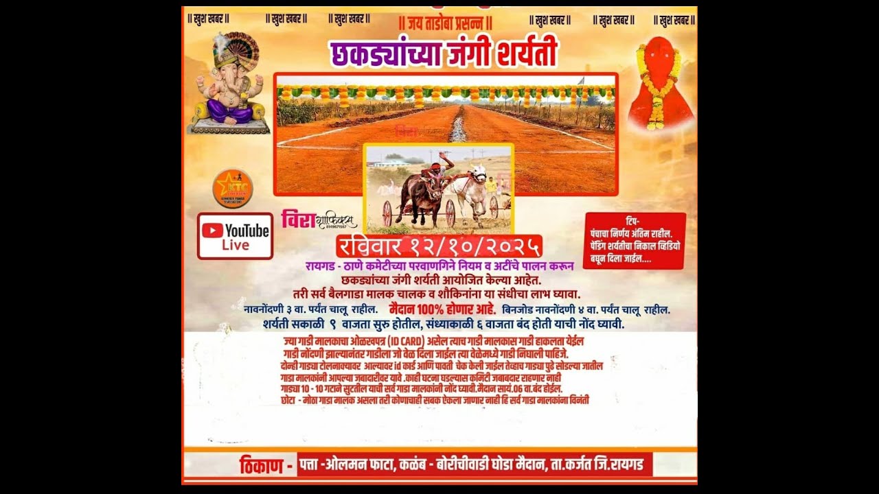 जय ताडोबा प्रसन्न || छकड्यांच्या जंगी शर्यती कळंब ( बोरीचीवाडी ) |  12/10/2025 #ktc_live_event
