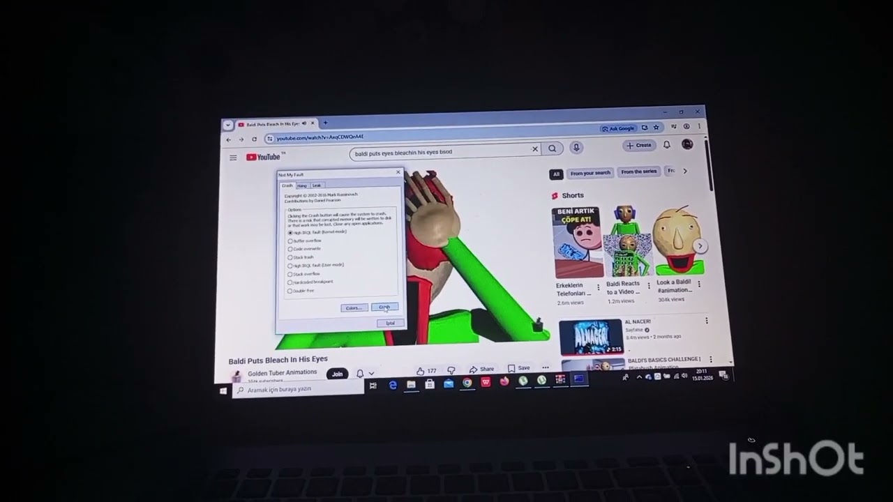 Baldi puts eyes bleach in eyes has BSOD 