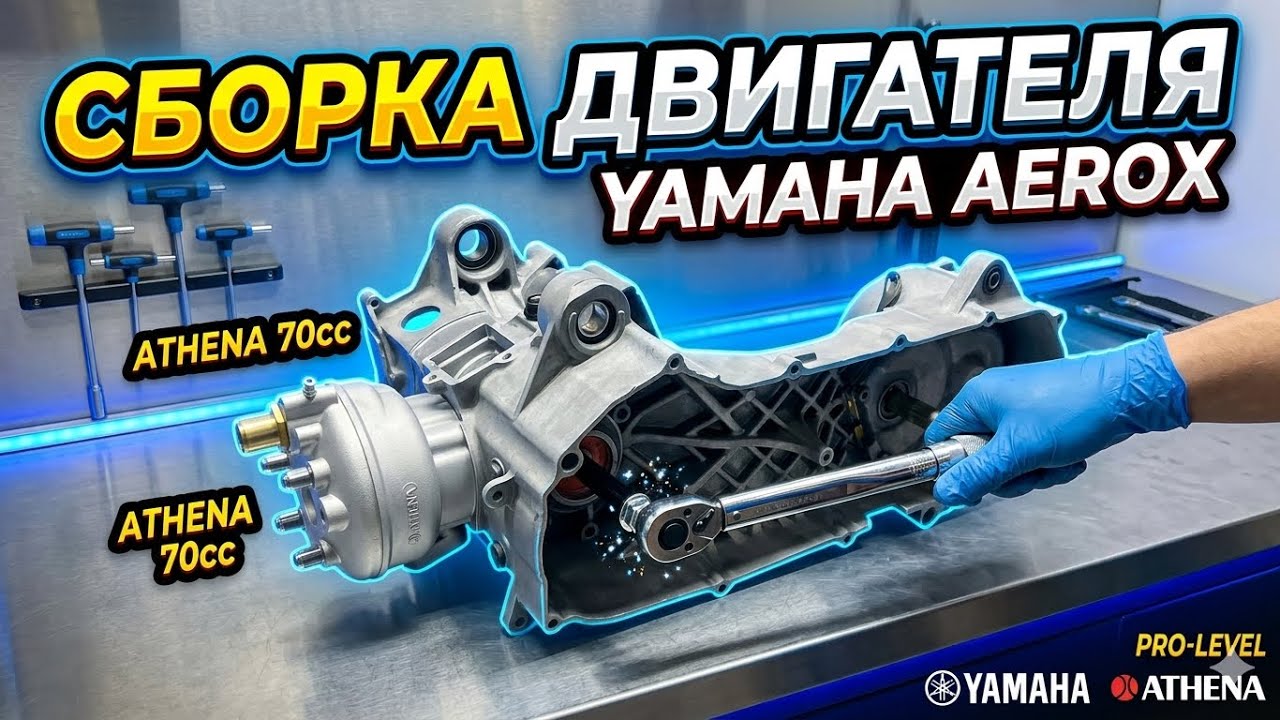 СБОРКА ДВИГАТЕЛЯ YAMAHA AEROX ATHENA 70cc