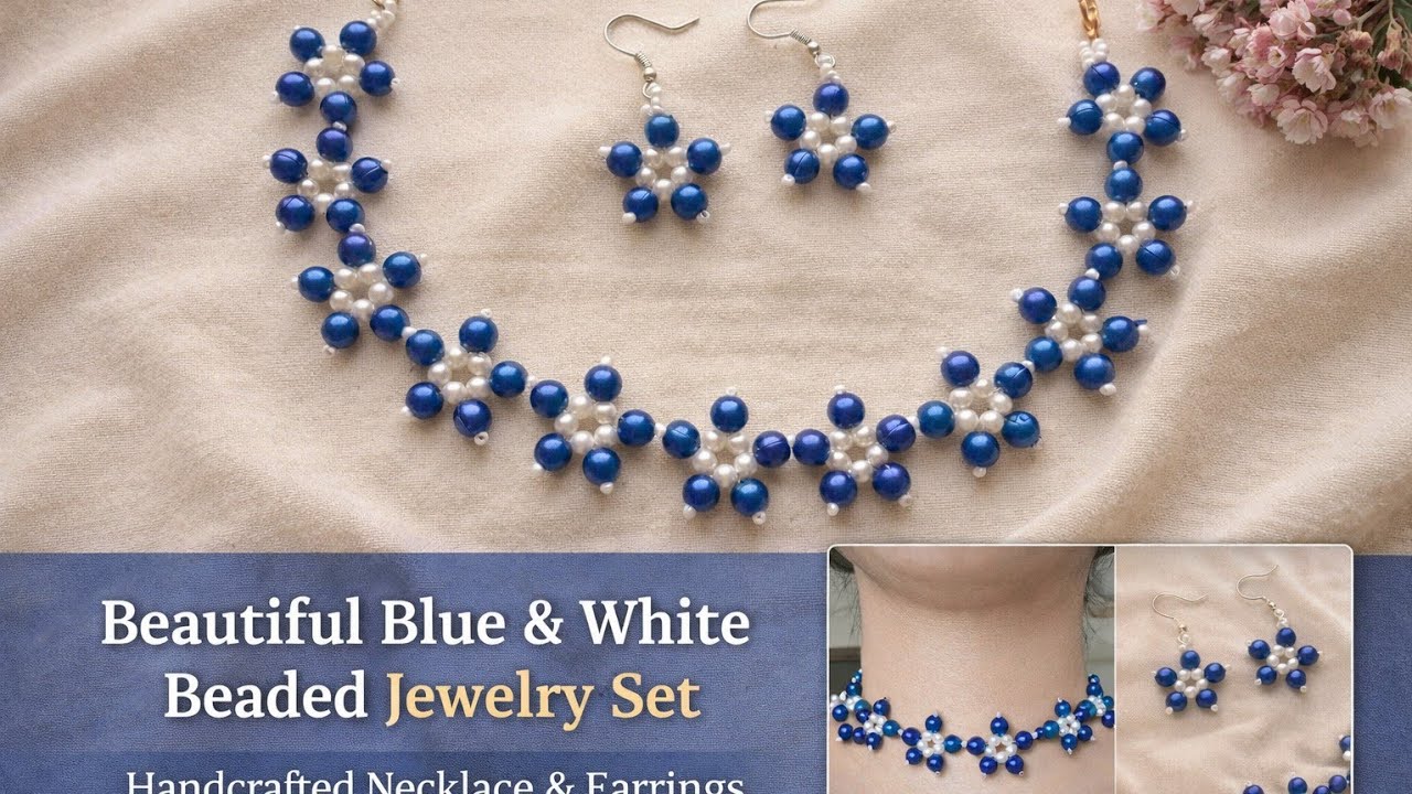 Beautiful Flower Design Beaded Necklace set making in telugu| Easy DIY| Nandini Beads Jewellery