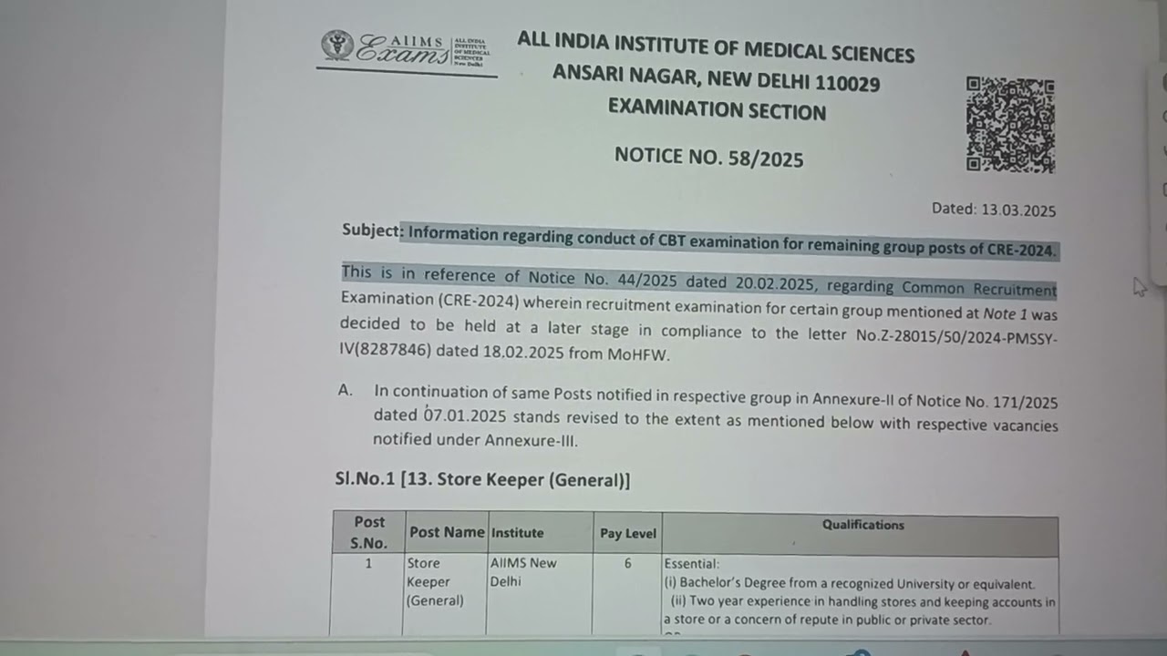 AIIMS CRE new notification