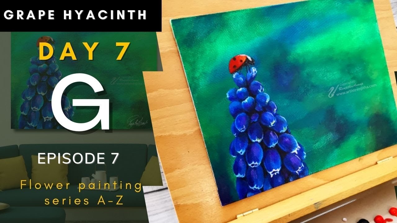 Acrylic painting Grape Hyacinth flower