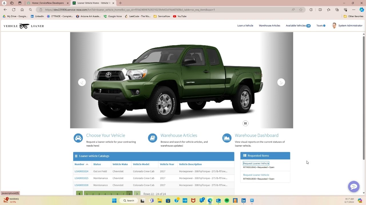 Loaner Vehicle Project Portal overview