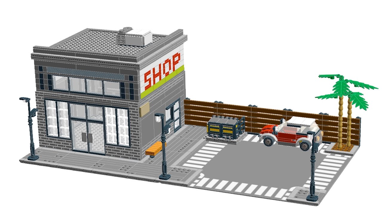 how to make CUSTOM LEGO MODULAR BUILDING - STREET SHOP! full tutorial!