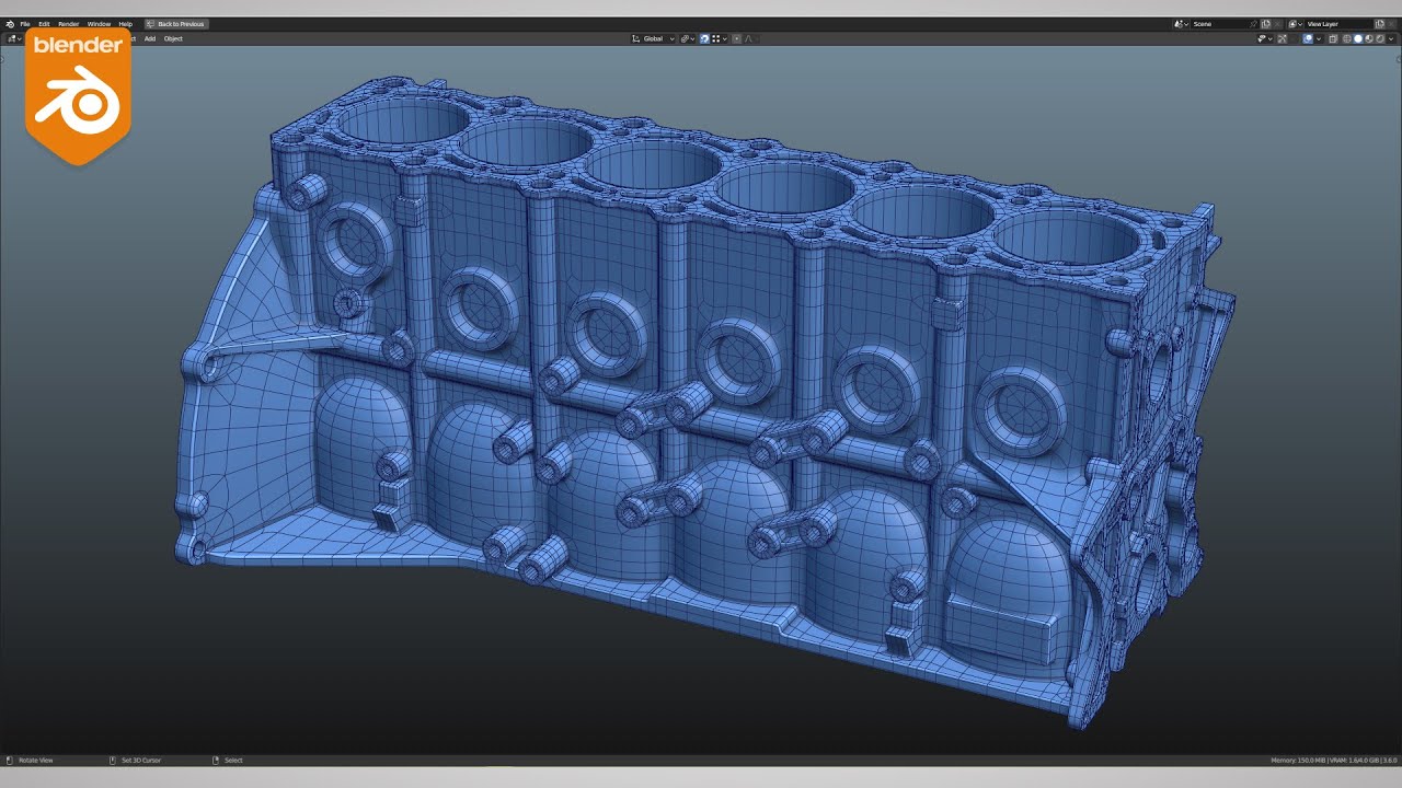 Model 2JZ - GTE Engine block ( Timelapse Part 1 ) | Blender 3.6