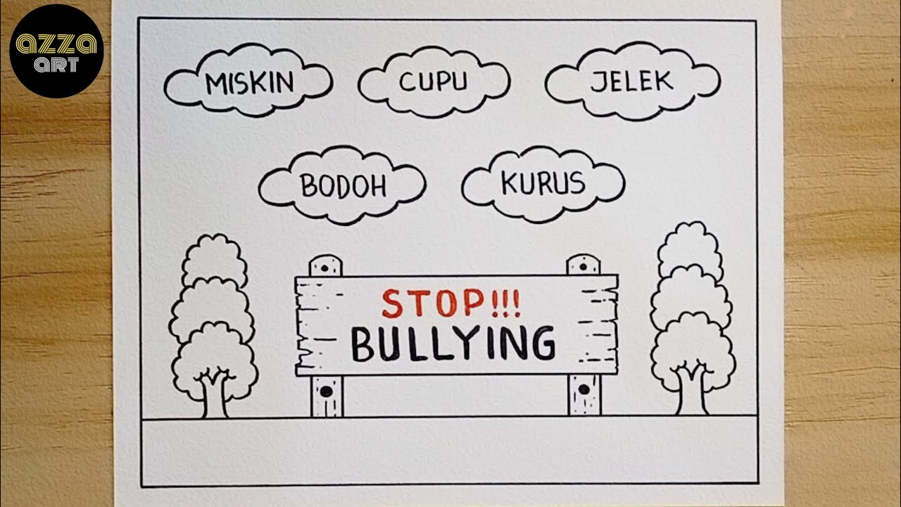 Cara Menggambar Poster Stop Bullying yang Mudah dan Simpel 🔴 Poster Stop Bullying ‼️
