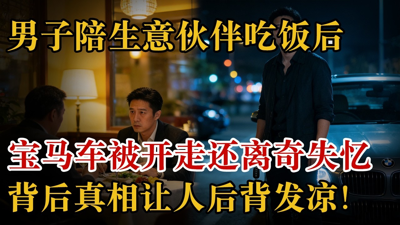 男子陪生意伙伴吃饭后，宝马车被开走还离奇失忆，背后真相让人后背发凉！#警察故事