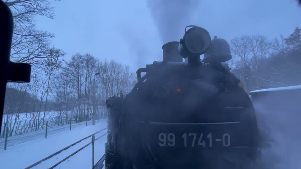Talsperre Malter: Eisenbahn-Winterfahrt Weißeritztalbahn Dampflok vom Kurort Kipsdorf, Osterzgebirge