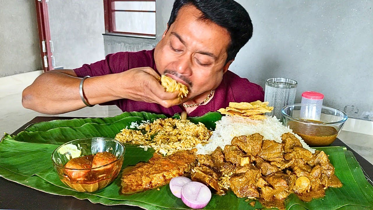 🥩Mutton Curry🍖 (খাসির মাংস)🐐, Boal Macher Tel Jhal🐟, Dim Kosha🥚, Macher Matha Dal😋 Big Bite Eating🤤