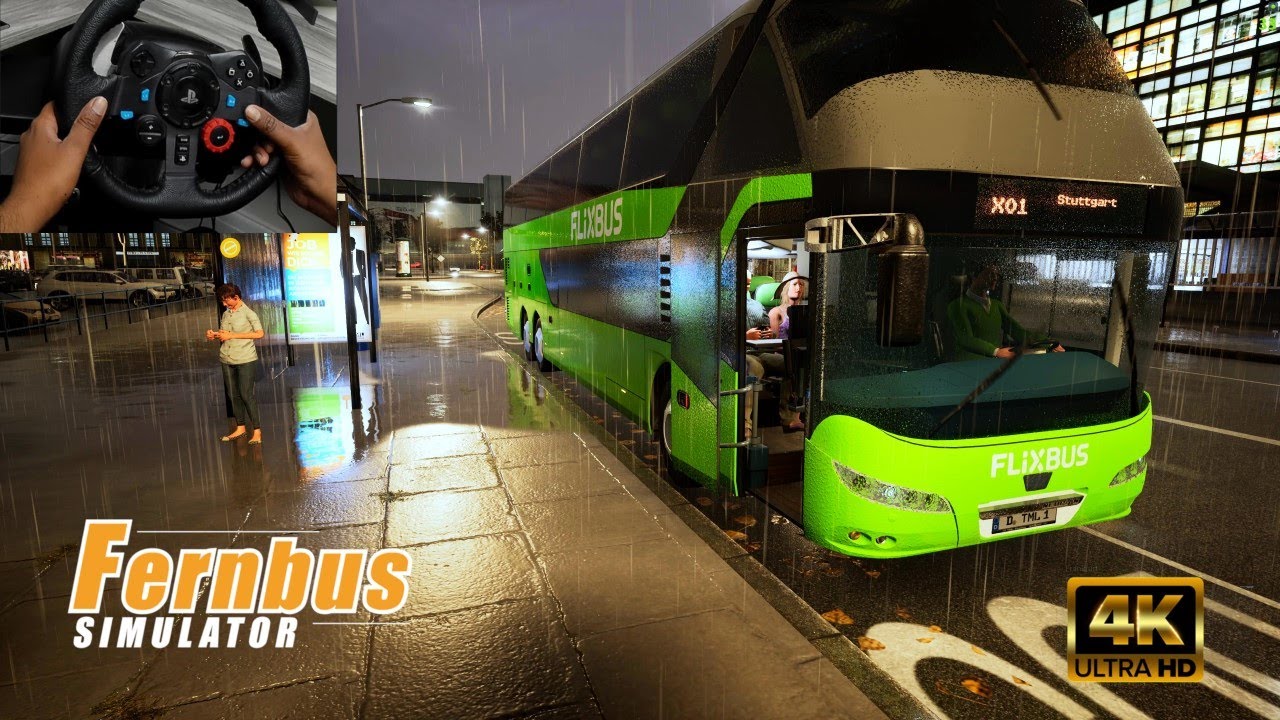 Fernbus Simulator in heavy rain, with Logitech G29 & Tobii Eye Tracker
