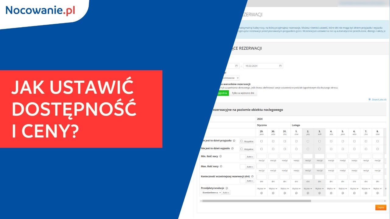 Jak ustawić dostępność i ceny na Nocowanie.pl?