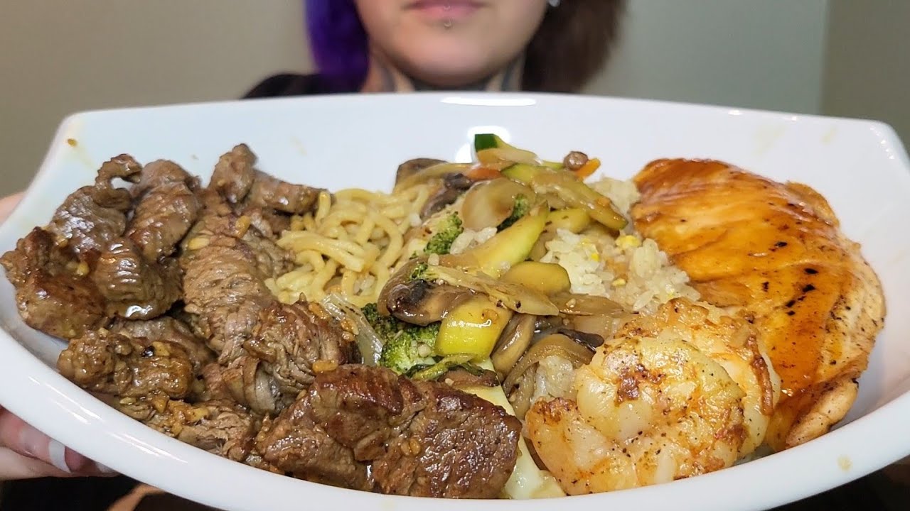 ASMR. Steak & Salmon Hibachi. Coconut Shrimp (Eating sounds//no talking) Mukbang