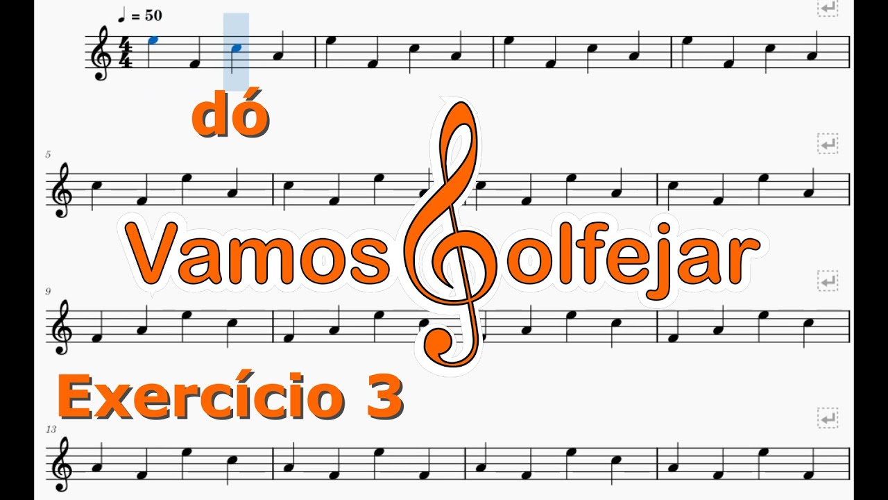 Lendo Notas Musicais na Clave de Sol -  Exercício 3 (Notas nos Espaços da Pauta)