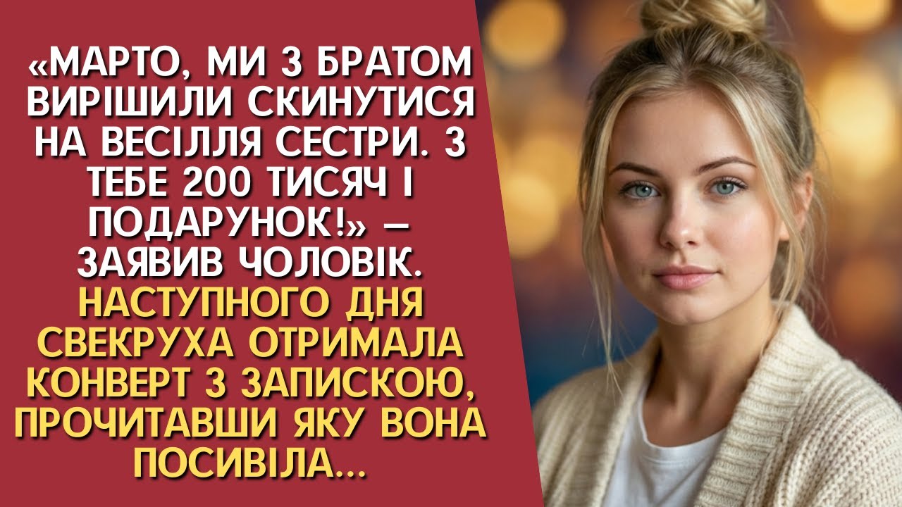 «Марто, ми з братом вирішили скинутися на весілля сестри. З тебе 200 тисяч!» — заявив чоловік. Але..