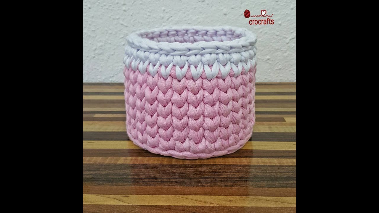 How to crochet round basket tshirt yarn | طريقة كروشيه باسكت دائري بخيط الكليم | crocrafts-كروكرافتس