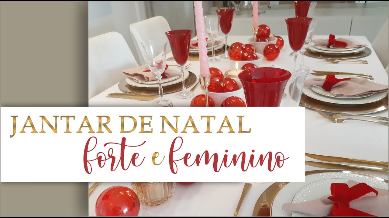 Mesa posta de JANTAR DE NATAL em rosa, vermelho e dourado