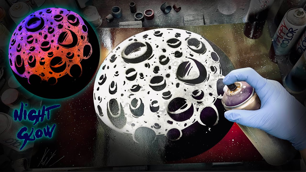 Commic Blood Moon  GLOW IN THE DARK Spray Paint Art - By Skech