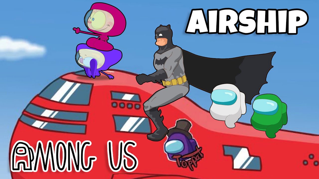 Mongo e Drongo em Among Us Airship com Batman contra o impostor. Among us Airship em desenho animado