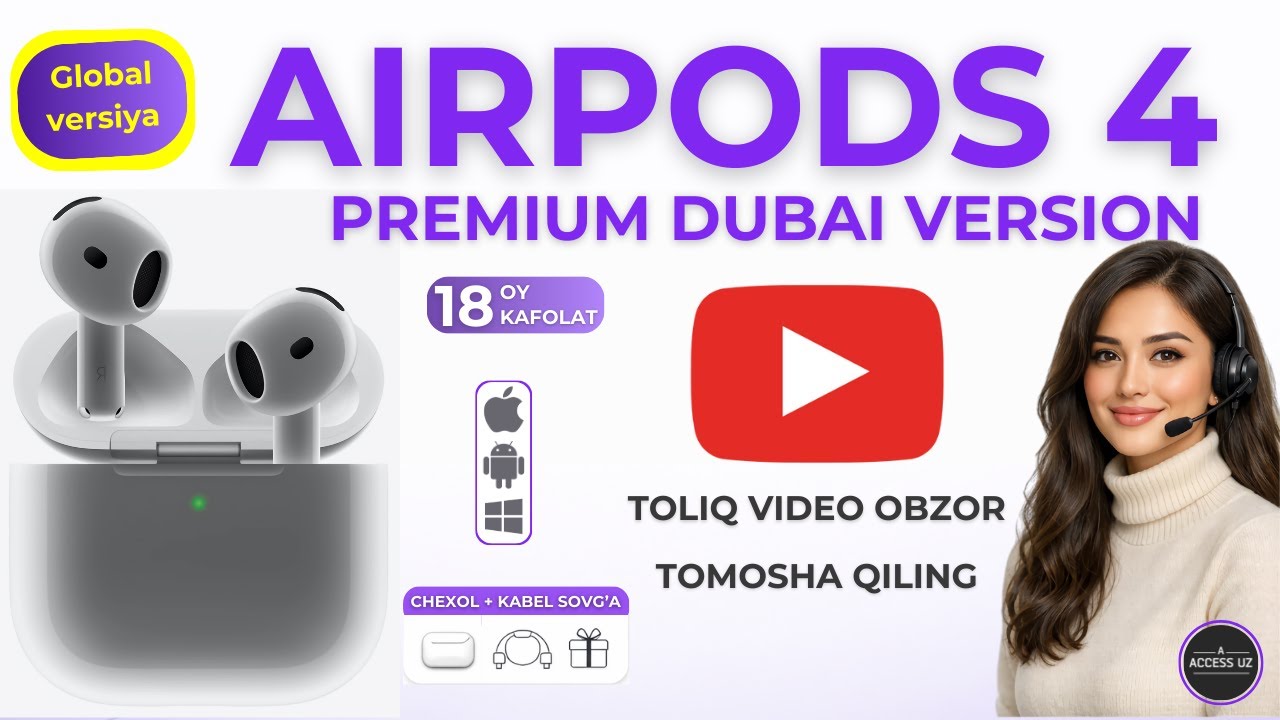 Simsiz quloqchinlar airpods 4 oq toliq video obzor