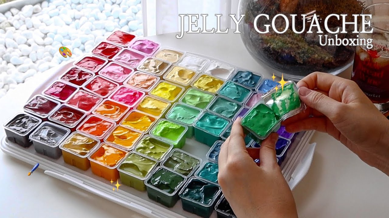 JELLY GOUACHE 56 colors Unboxing & Simple Painting🎨｜Easy Painting Technique｜Oddly Satisfying