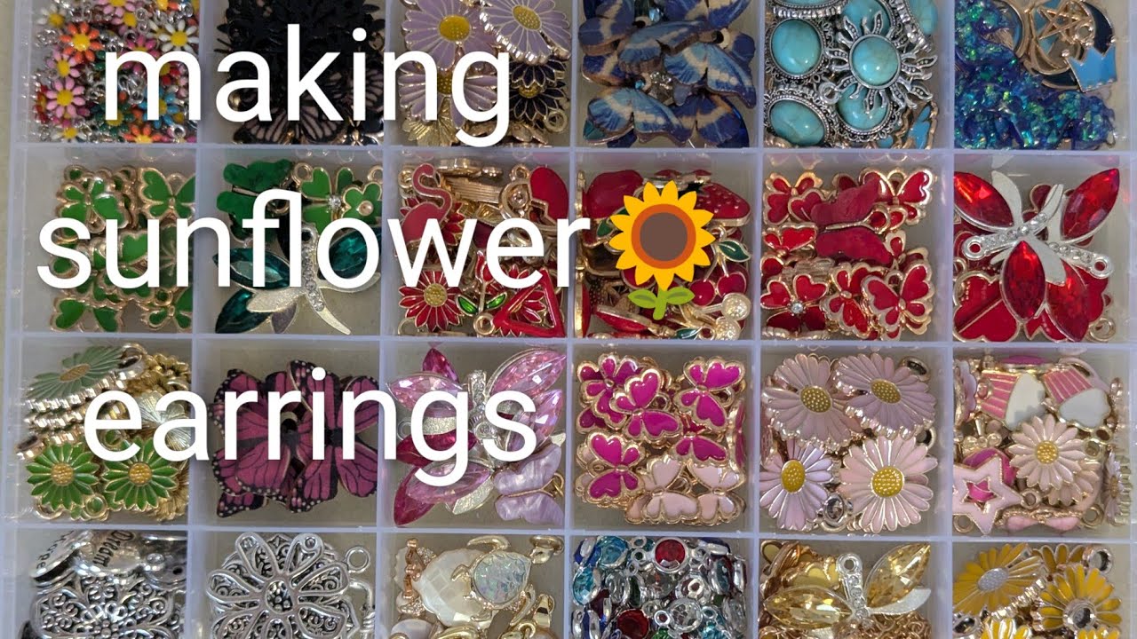 Making Purple Sunflower Earrings 🌻 #jewelrytutorial #earrings #beads #charms #diyjewelry 