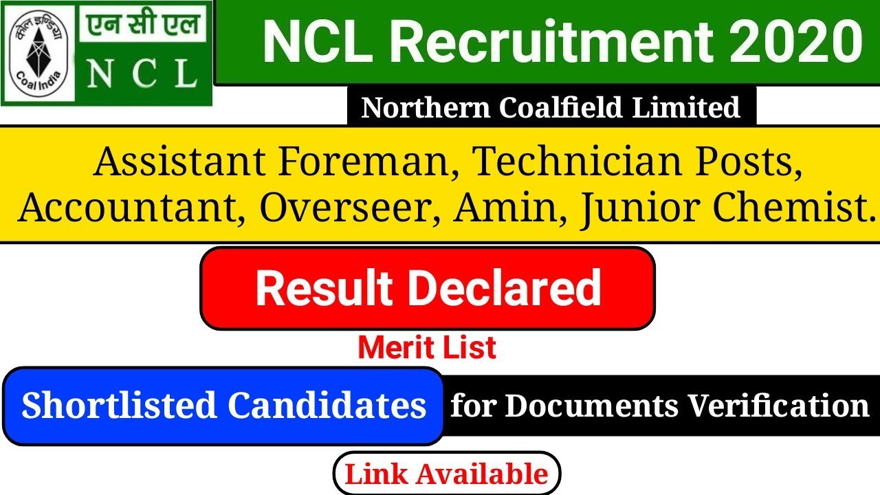 NCL Result Declared | NCL Foreman,Technician,Accountant, Overseer, Amin,Chemist Result.