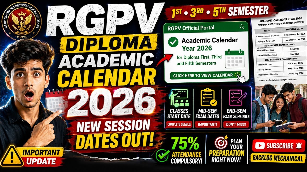 RGPV Diploma Academic Calendar 2026 Out 🔥 1st, 3rd & 5th Sem | Classes, Mid Sem & Exam Datesया