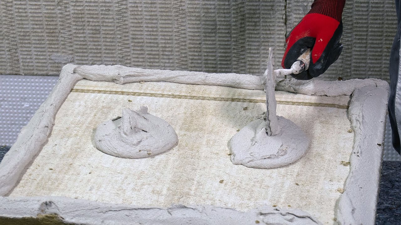 Wulst-Punkt-Verklebung bei Steinwolle-D&auml;mmplatten f&uuml;r WDVS