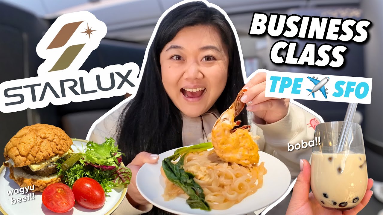STARLUX AIRLINES BUSINESS CLASS FOOD REVIEW ✈️ Taipei to San Francisco (11 Hr Flight!)